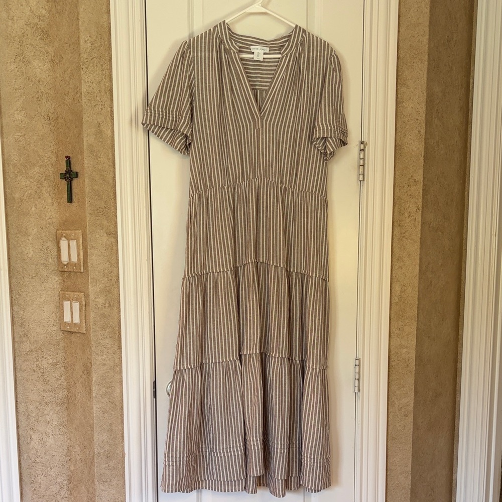 Cynthia Rowley Beige and White Striped Tiered Maxi Dress - Picture 2 of 10